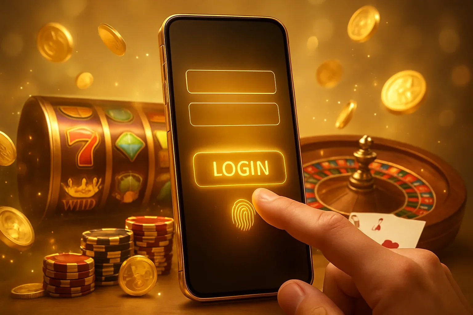 Secure mobile casino login screen with encrypted access and roulette table
